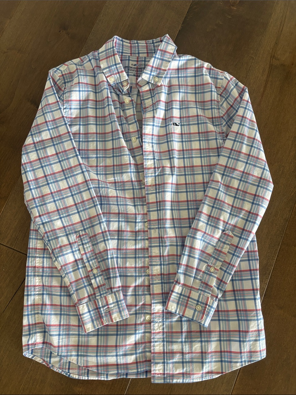 Vineyard Vines Boys Light Blue & Pink Plaid Button-Down Shirt, M (12-14), EUC